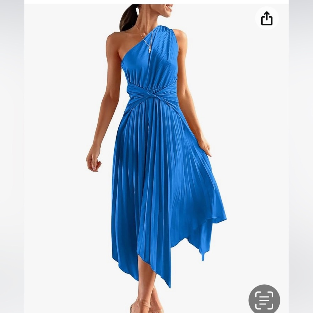 NWT pretty garden light blue one shoulder pleated ,high low, midi dress size L